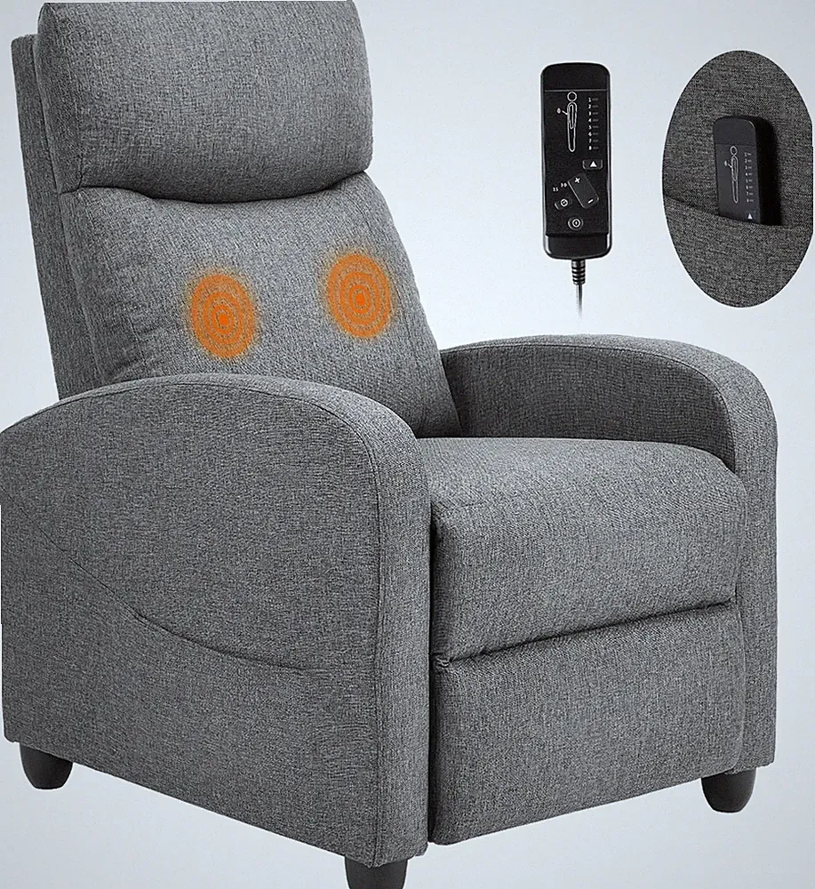 Compact Massage Recliner Chair with Lumbar Support - Dark Grey