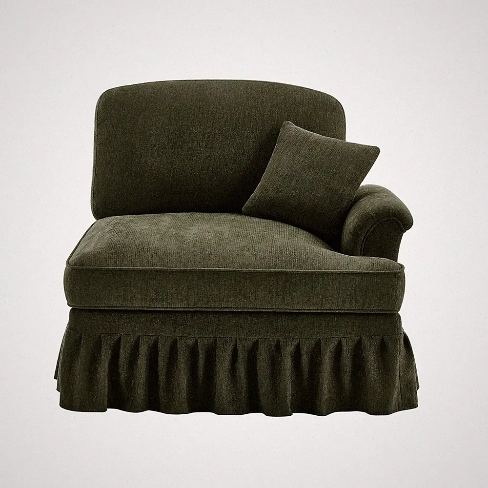 Convertible Chenille Sofa w/ Removable Ruffles Skirt, Movable Pillow, Green