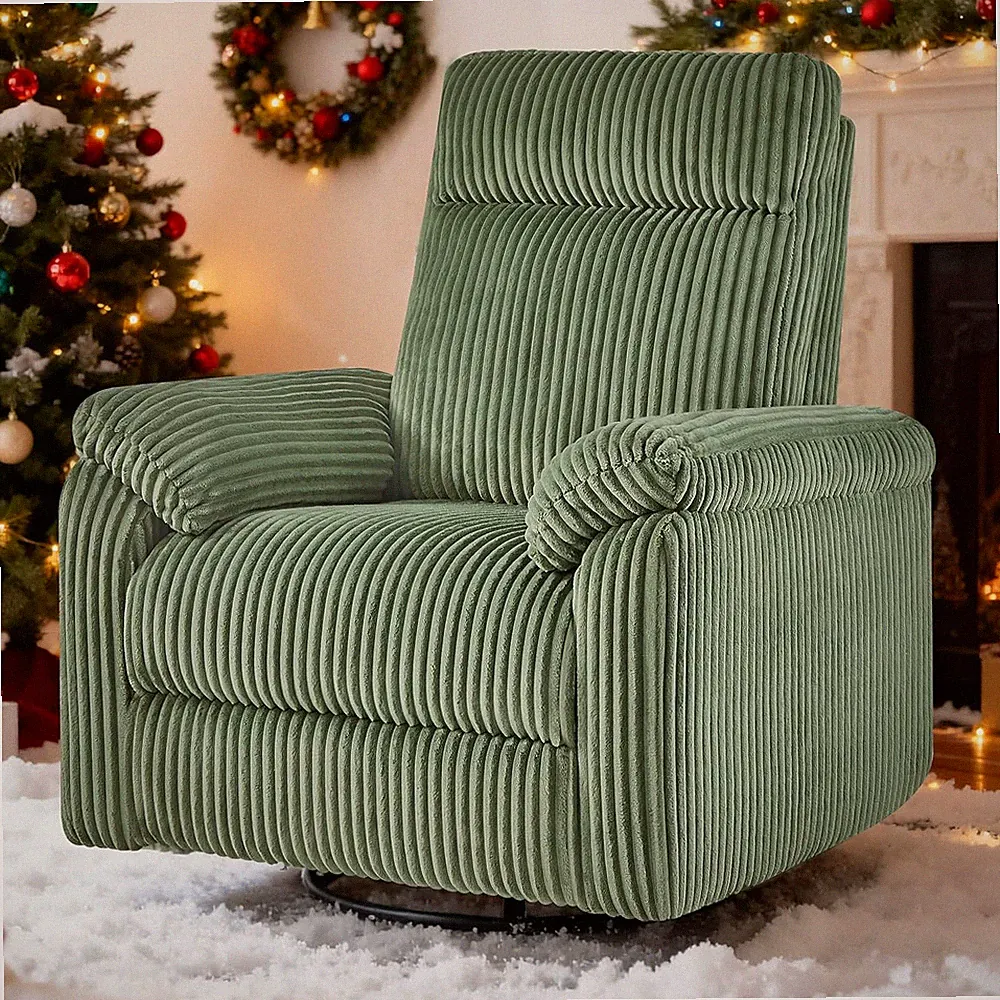 Corduroy Swivel Rocker Recliner for Small Spaces - 3-Position Adjustable