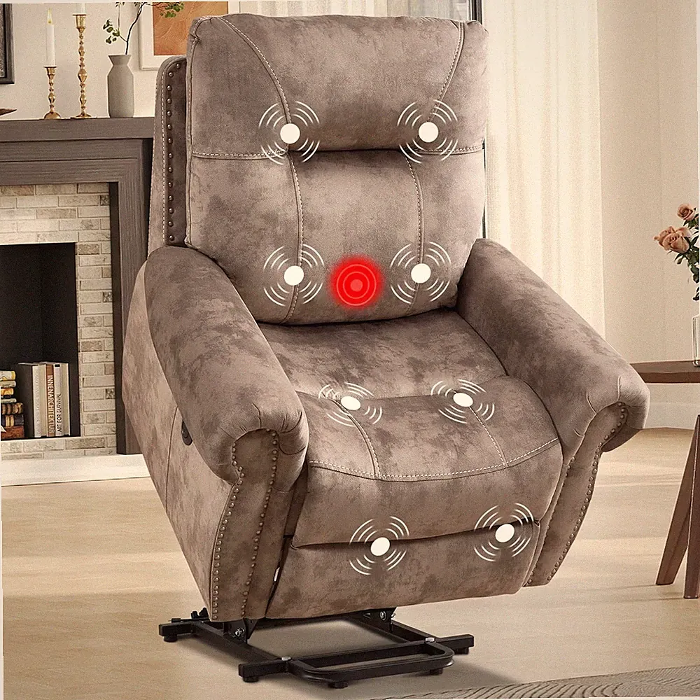 EBELLO Electric Power Recliner Chair with Massage and Heat, Vintage Rivet Design