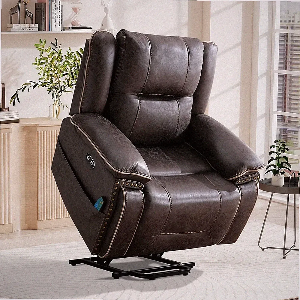 EBELLO Power Lift Recliner Chair w/ Massage & Heat Dual Motor Faux Leather Chair