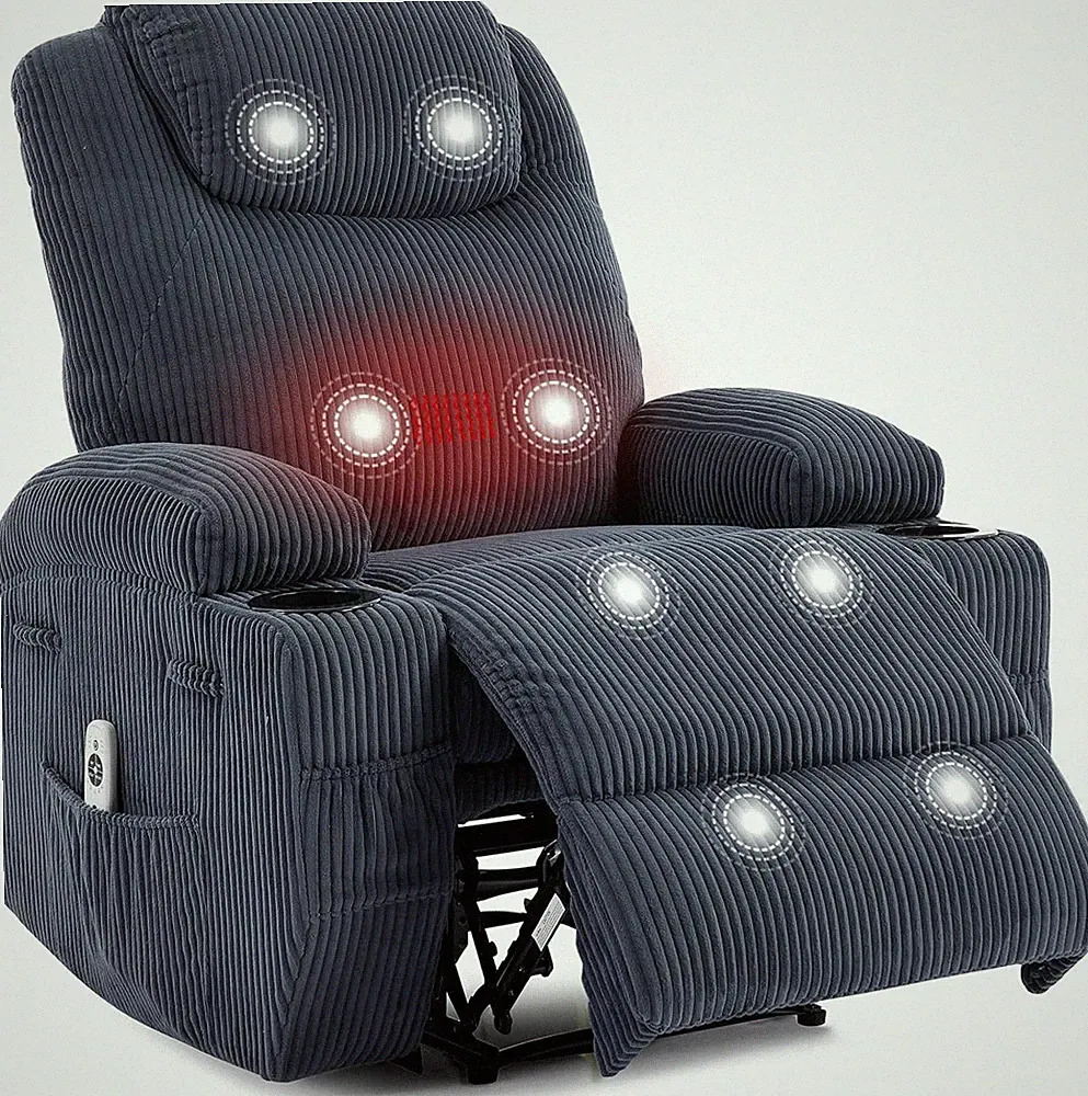 Heated Electric Recliner Chair, 135° Adjustable Corduroy Massage Chair Blue