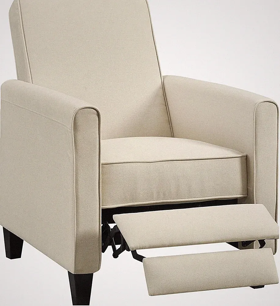 Landon Cream Linen Push-Back Recliner Compact Comfort Small Spaces Plush
