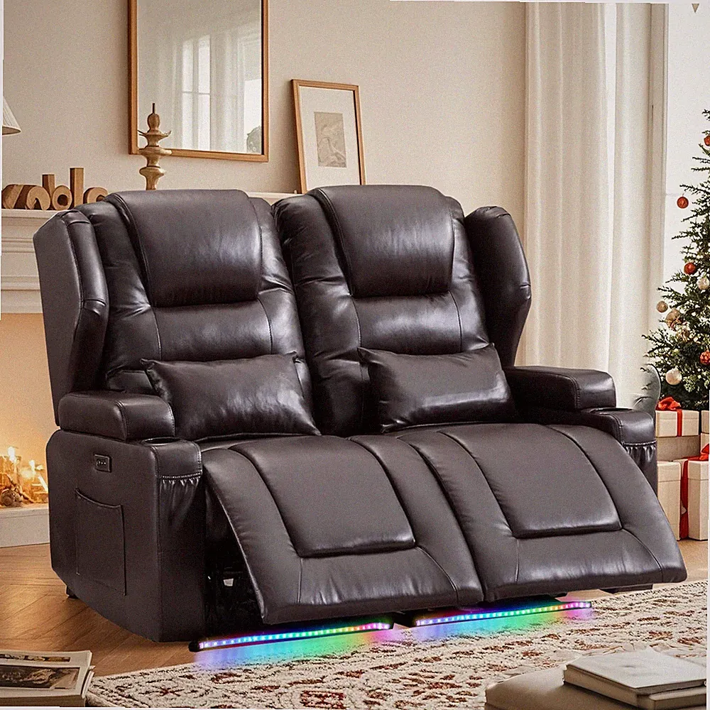 Loveseat Recliner Power Double Sofa Home Theater Seating w/LED Light USB Charge