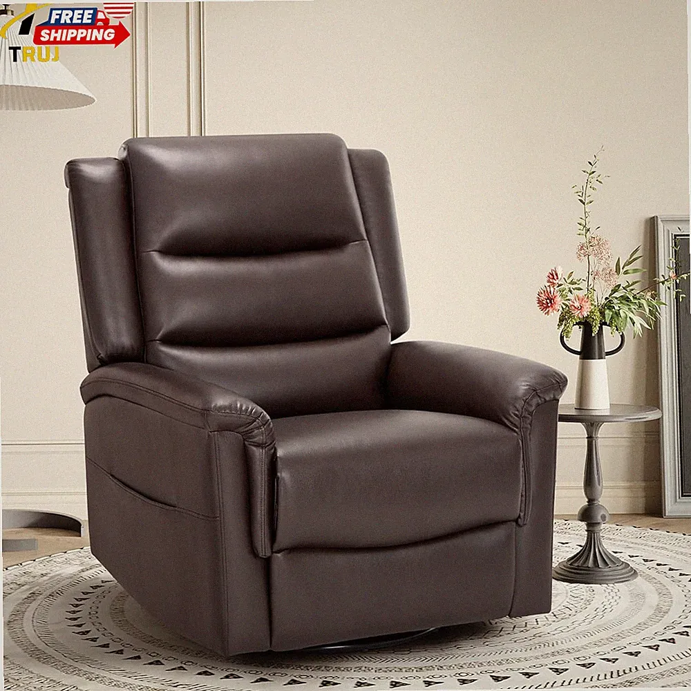 Oversized Leather Recliner Chair 360°Swivel Rocking Manual Recliner with Thick C