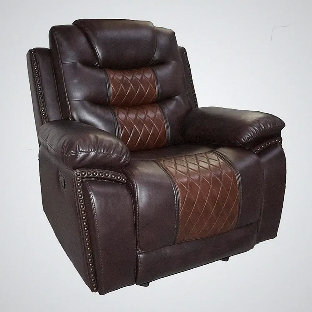 Pemberly Row Modern Contemporary Leather Glider Recliner in Brown