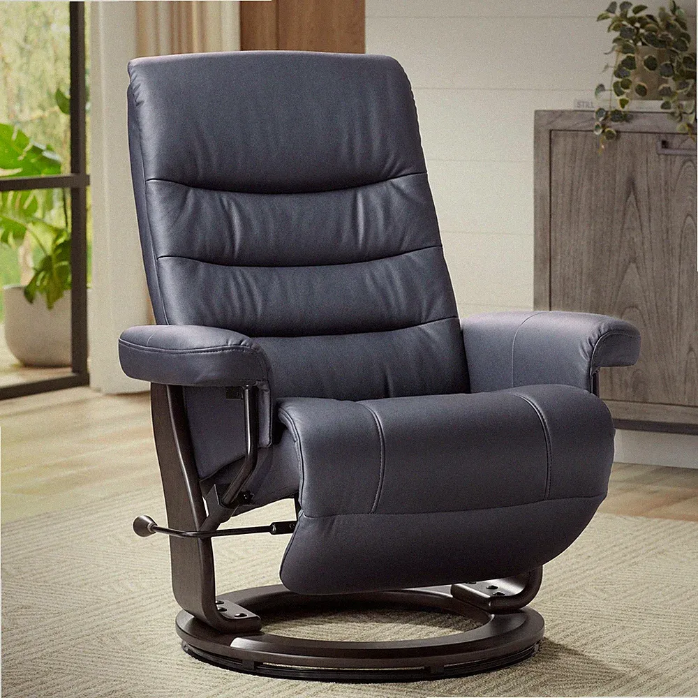 Peregrine Midnight Blue Faux Leather Adjustable Swivel Recliner