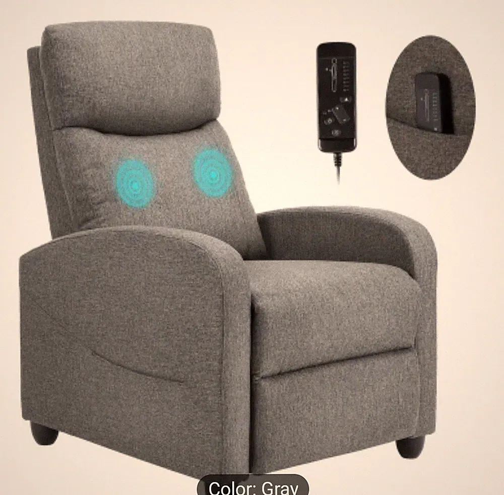 Recliner Chair for Adults, Massage Fabric Small Recliner Light Grey
