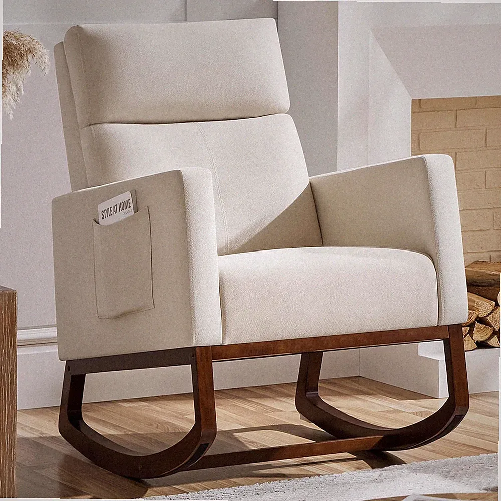 Rocking Chair, Modern Glider Chair, Recliner Armchair with Wood Legs and Side Po