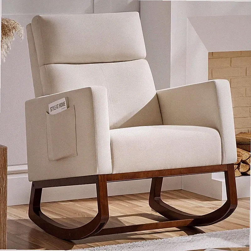 Rocking Modern Glider Chair Recliner Armchair with Wood Legs and Side Pocket