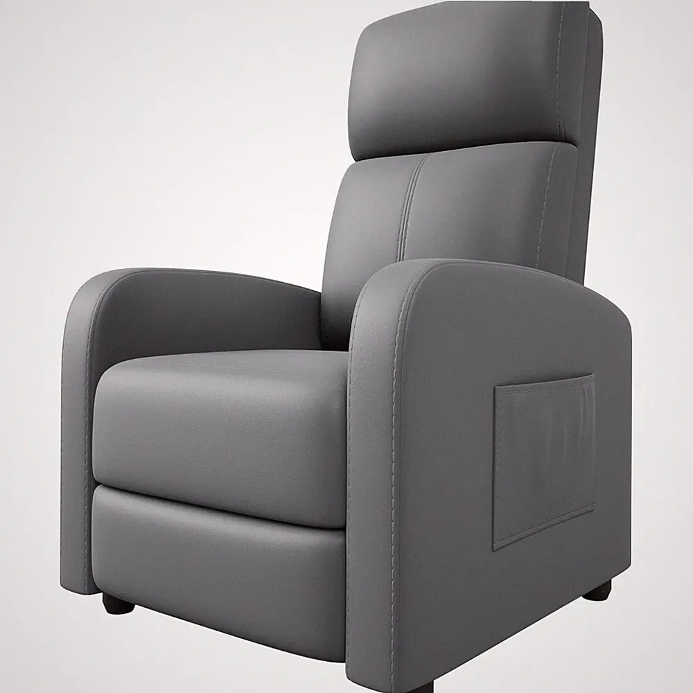 Single Recliner Sofa for Adults: Padded, Wide Arms, Side Pocket for Home Theater